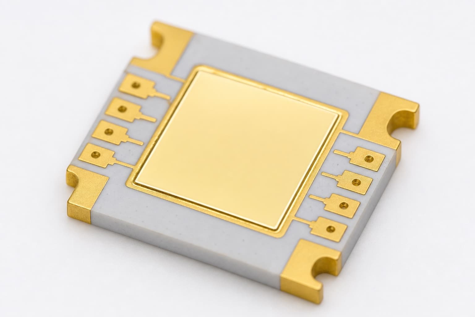 ALN laser submount with pre-deposited AuSn solder on the die bonding pad and bare gold wire-bond pads.